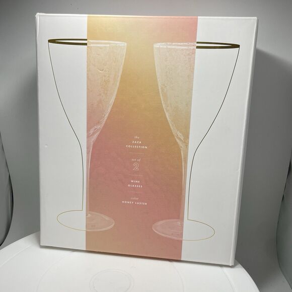Anthropologie Other - Anthropologie The Zaza Collection Wine Glasses - Honey Luster Gold Rim Set of 2